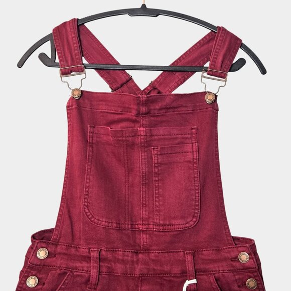 Judy Blue Garment Dyed Boyfriend Double Cuff Overalls M Maroon Streetwear NWT - Picture 4 of 15